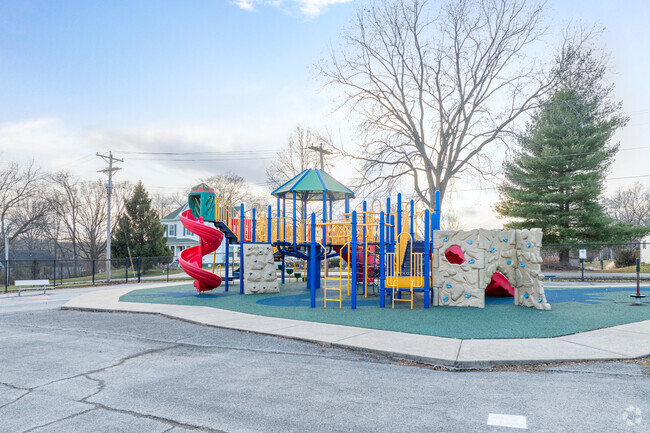 Clarence Cannon Elementary School has a large recess lot for it's students.