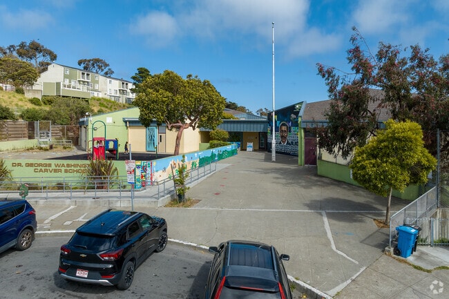 The front of George Washington Carver Elementary School in San Francisco.