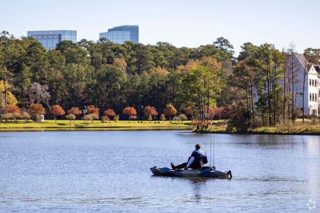 Fisherman have direct access to the Lake Woodlands from Northshore Park.