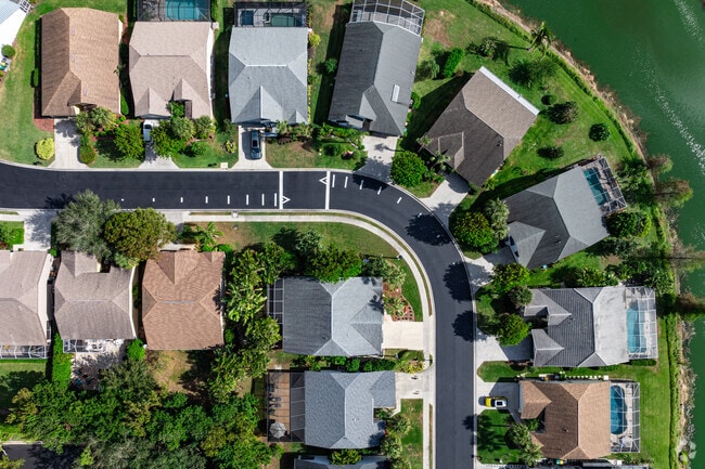 Homes in The Orchards are neatly organized around the lakes on the property.