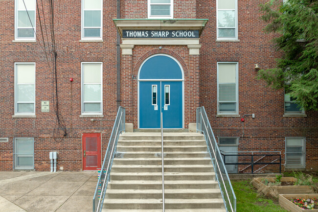 Entrance to a great education at Thomas Sharp Elementary School in Collingswood, New Jersey.