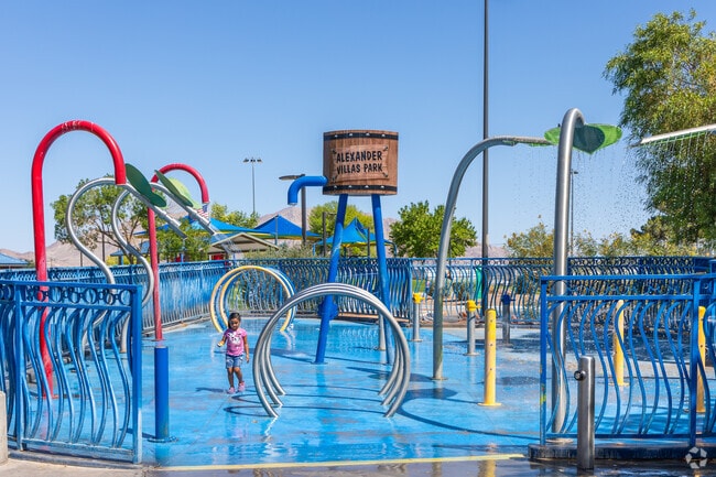 Kids in Sunrise Manor can escape the head at the splash pad in Alexander Villas Park.