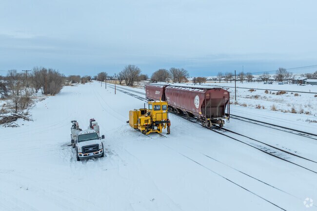 Snow fills the town of Huntley during the winter.