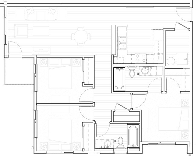 3 Bedroom / 2 Bath / 1107 Sq.Ft.