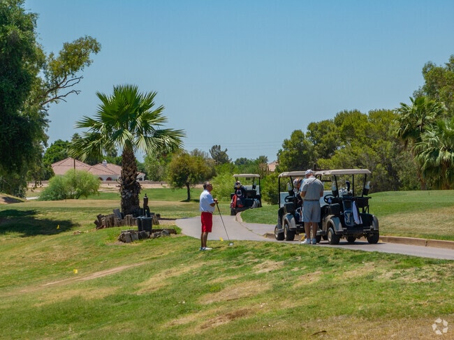 Residents enjoy the nearby Superstition Springs Golf Club.