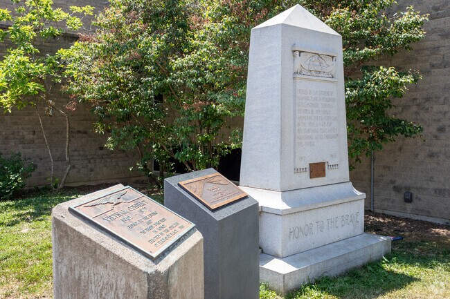 These monuments honor war veterans in Elmwood Place.