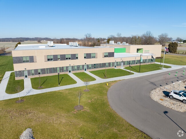 Acres of land surrounds the school area.