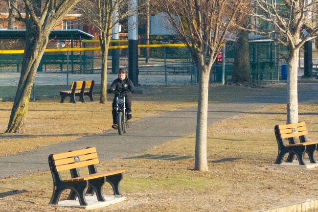 Lindenhurst Village Park has athletic fields, walking paths, and water features.