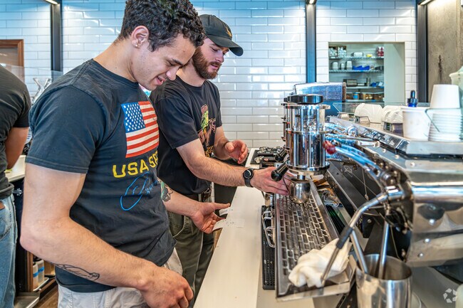 Sparrow Coffee is a high-tech cafe serving artisanal coffee drinks and baked goods.