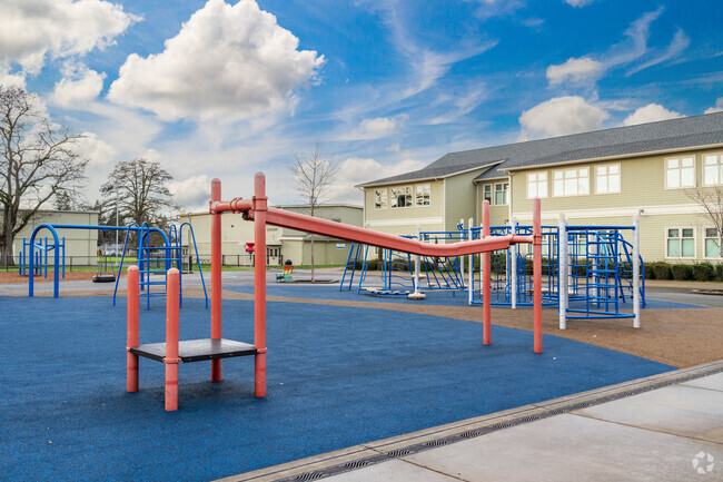 Fairfield Elementary School in Eugene, Oregon, has a large playground for students to enjoy.