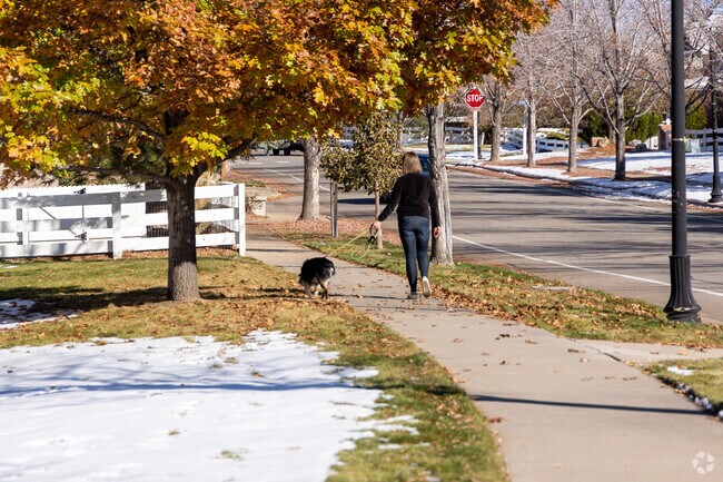 Dogs and people alike enjoy the wide sidewalks in Greenfield.