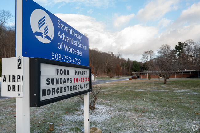 Front sign to Worcester Seventh-Day Adventist School is located in Worcester.