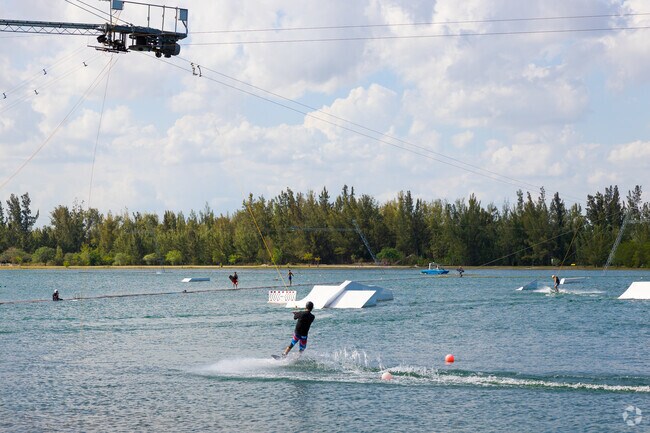 Locals like to wakeboard at Amelia Earhart Park.