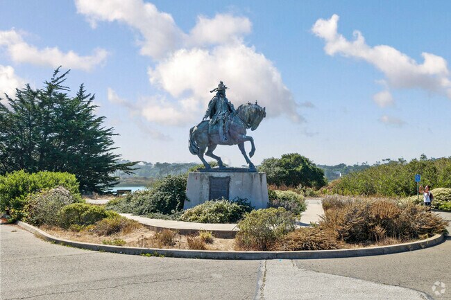 A statue of Juan Bautista de Anza greets visitors at Lake Merced in Merced Manor.
