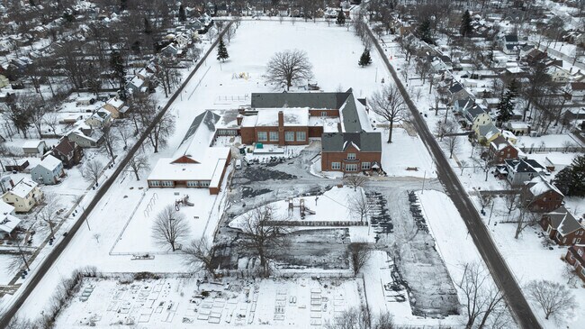 Aerial view of Canterbury Elementary School in the neighborhood of Cleveland Heights.