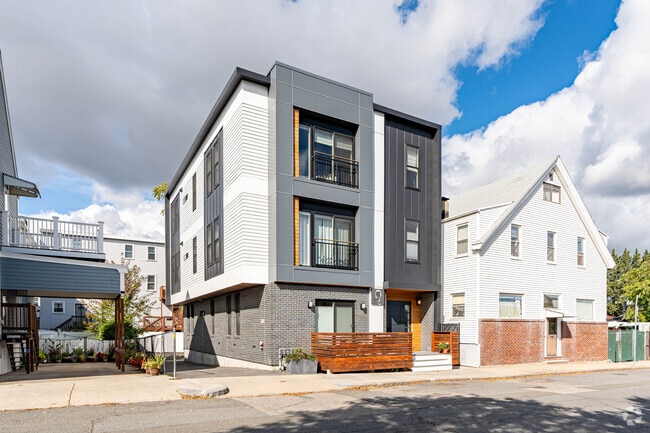 Contemporary housing development has utilized many lots in the Jeffries Point neighborhood.