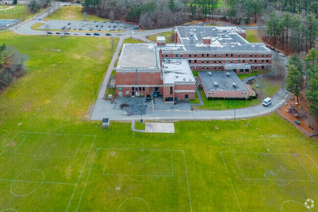 An aerial view of the fields at William H. Galvin Middle School in Canton, MA.