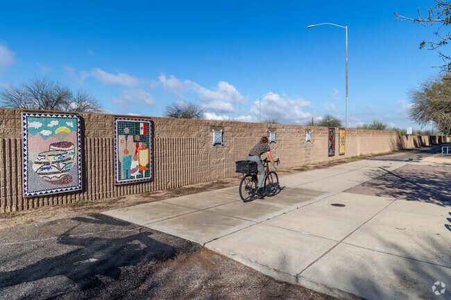 Bikers can ride along Aviation Parkway, taking note of artwork in Julia Keen.