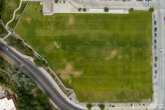 A green soccer field at Butler Middle School for soccer players.