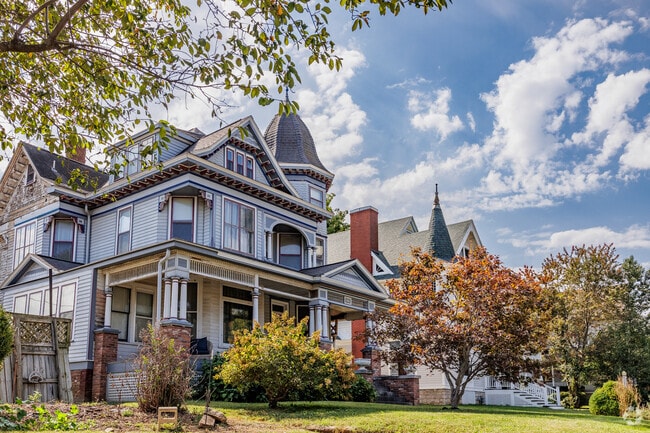 Elaborate queen anne and victorian homes sit side by side along historic Walnut Street in Springfield.