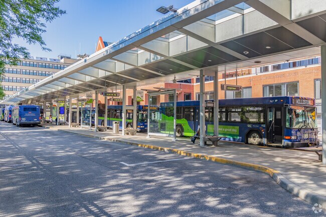 The Green Mountain Bus has a transfer station in downtown Burlington.
