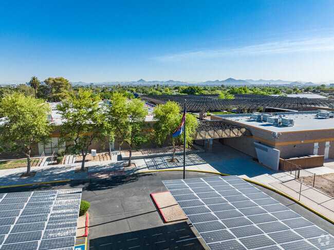 Front of School building and Main Entrance.