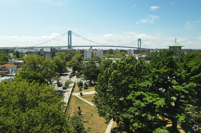 Verrazzano-Narrows Bridge overlooking the Visitation Academy in Fort Hamilton.