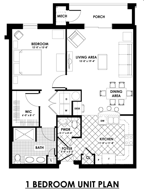 1BR/1.5BA