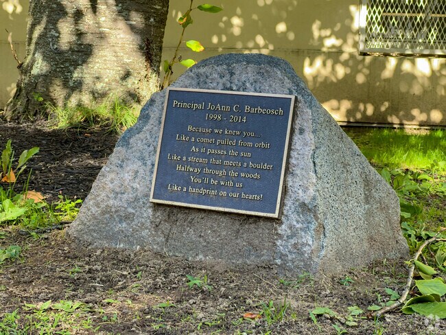 A moving memorial is on the grounds of P.S. 94 - David D. Porter in honor of a former principal.