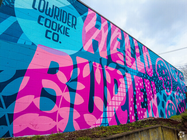 Near Seahurst, there are many vibrant murals along the sides of the local businesses.