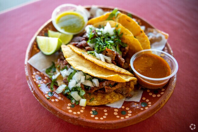 Tasty tacos and salsa served at Frida's place in Lakeland Village CA.