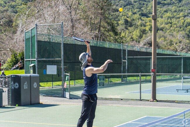 A Pickleball player smashes an overhead shot to win the tournament!