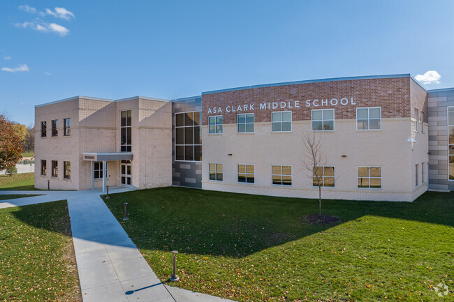The entry to Asa Clark Middle School in Pewaukee.