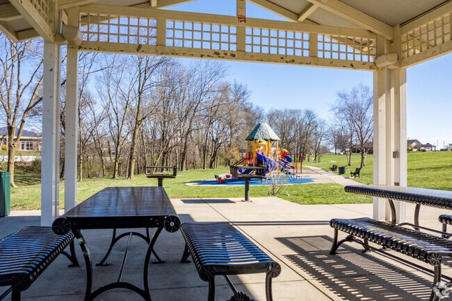 Picnic area in Barry Road Park offers space for parents and families to relax after playing.