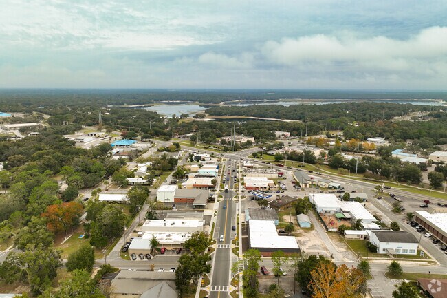 Aerial view of the town center of Keystone Heights neighborhood.