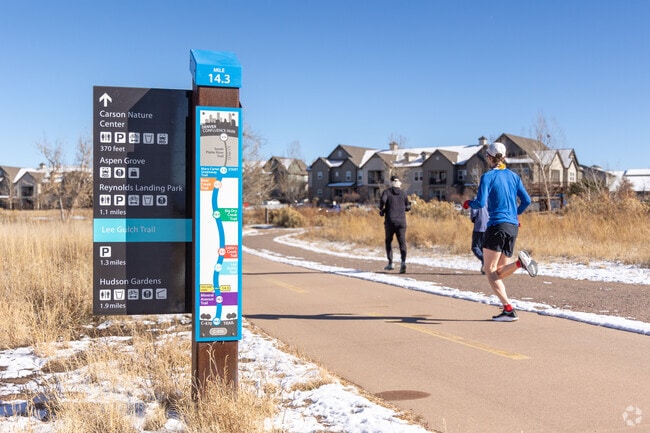 The Lee Gulch Trail runs South Platte Park and the Heritage neighborhood.