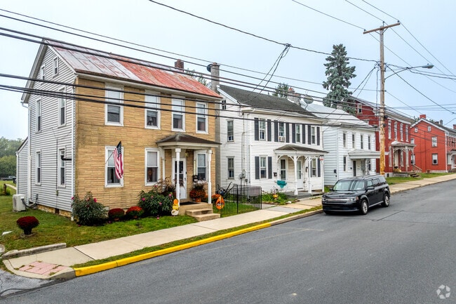 Colonial Revival homes line quiet residential streets in Myerstown.