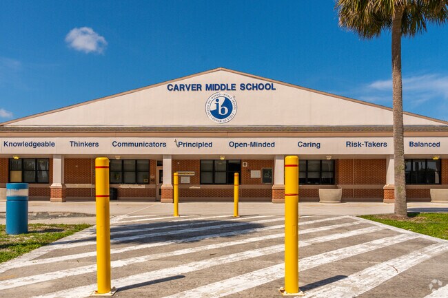 The main entrance to Carver Community Middle School in the Golfview Harbour neighborhood.
