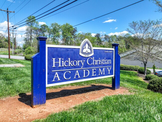 The bright blue signage at Hickory Christian Academy.