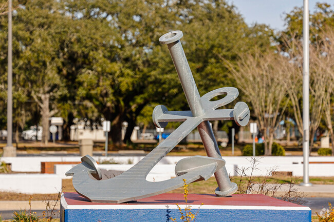 St. Johns High School has an anchor out front.