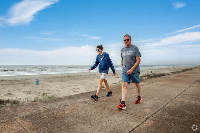 The Galveston Seawall offers serene coastal views, all within walking distance of Offatts Bayou.