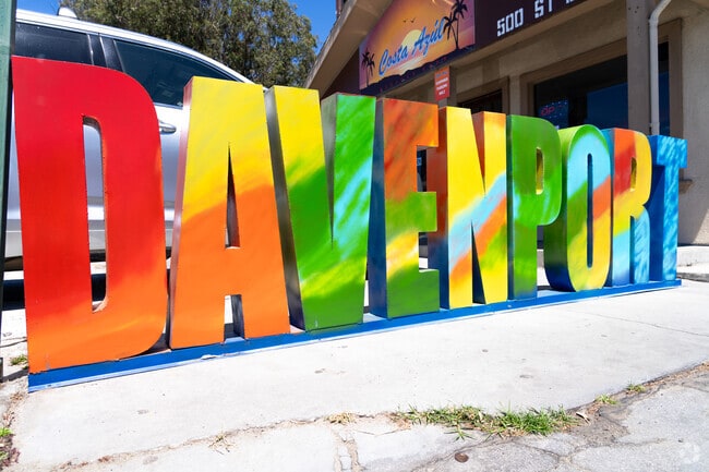 A colorful Davenport sign welcomes visitors outside of Costa Azul on Route 1.