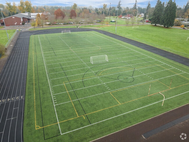 Madison Middle School has a sports field complete with a track, and plenty of space for soccer.