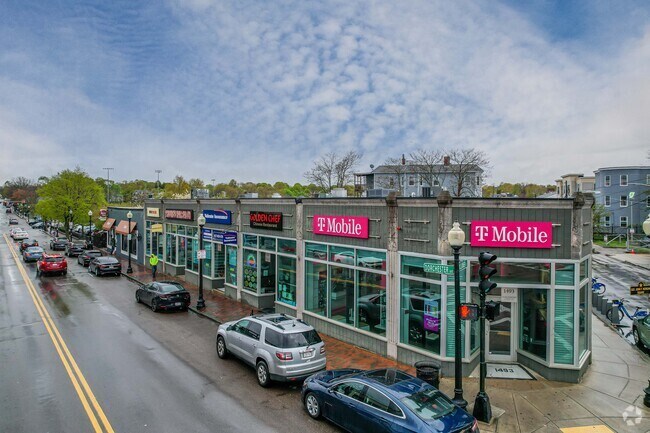 Retail shops line the bustling roads of downtown Mount Bowdoin.
