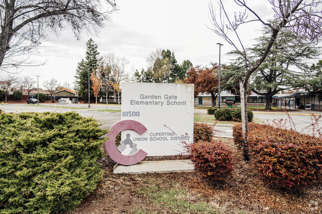 The signage of Garden Gate Elementary School in Cupertino, California.