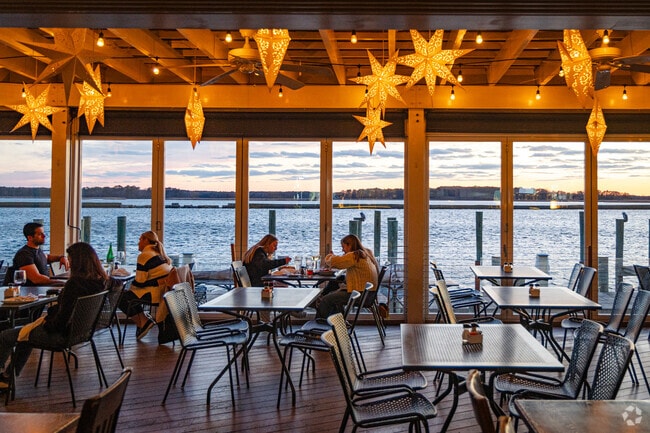 Bridges in Chester, MD is a waterfront restaurant known for its eclectic dishes and views of the Chesapeake Bay.