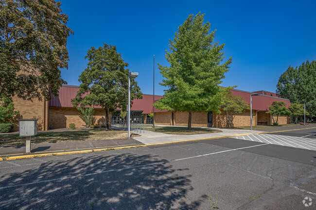 Exterior view of Five Oaks Middle School in Beaverton, Oregon.