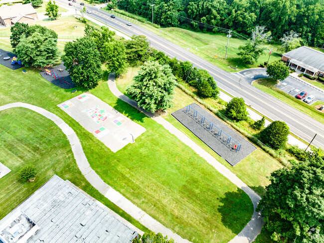 Aerial view of the playground and greenway at Johnson Elementary School.