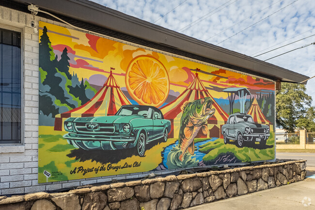 A colorful mural brings to life the Orange, TX community.