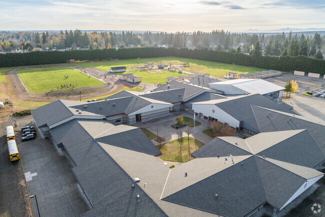 Cedarcrest Middle School aerial view of campus and field.